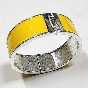 Yellow Enamel / Silver Bangle Bracelet